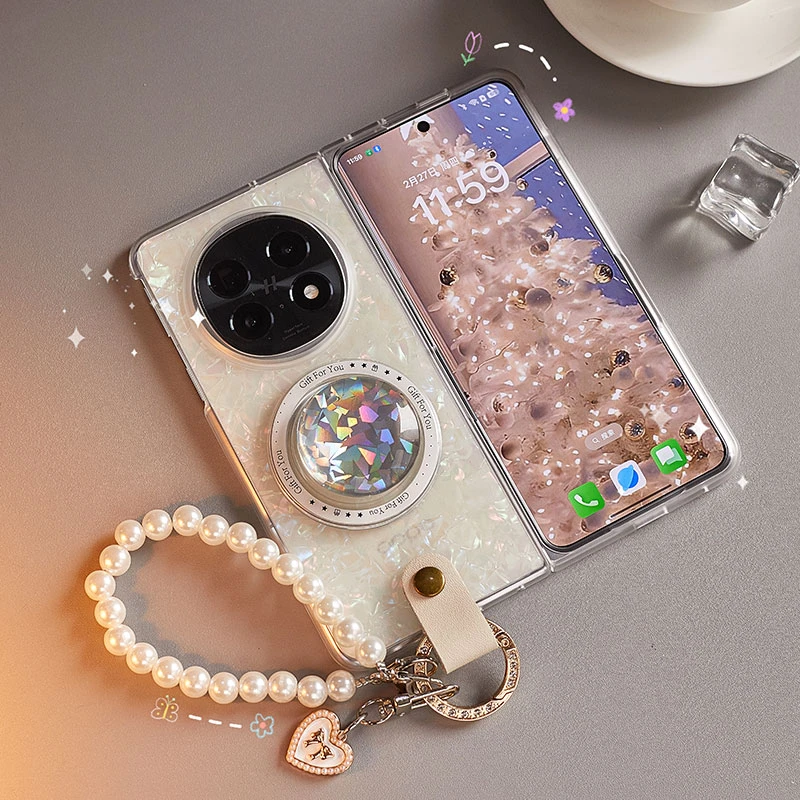 适用oppofindn5手机壳N5新款贝壳纹手提磁吸支架折叠屏防摔保护壳