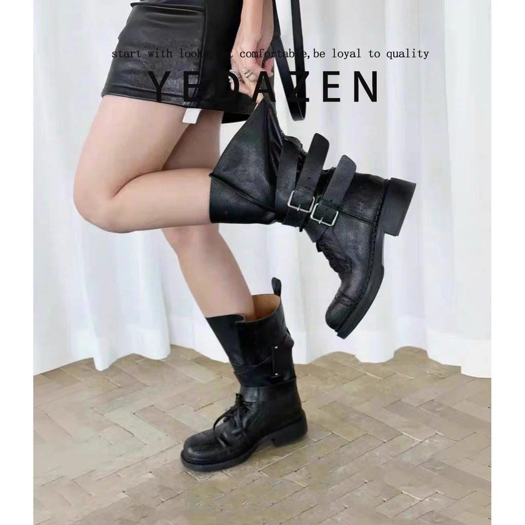 复古英伦风马丁靴女2025秋季新款粗跟皮带扣短靴机车靴百搭单靴潮