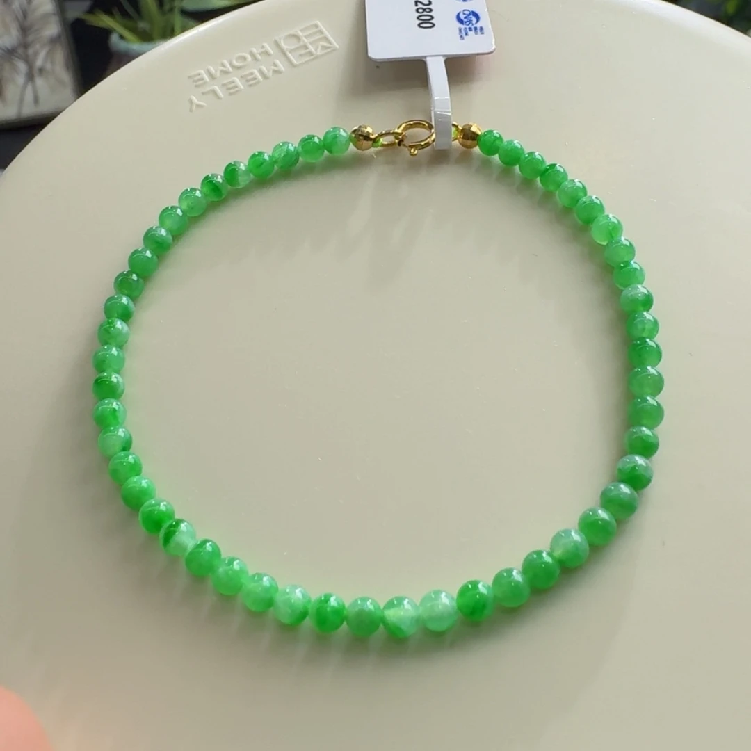 未镶嵌手链翡翠冰胶飘阳绿小米珠3.2mm