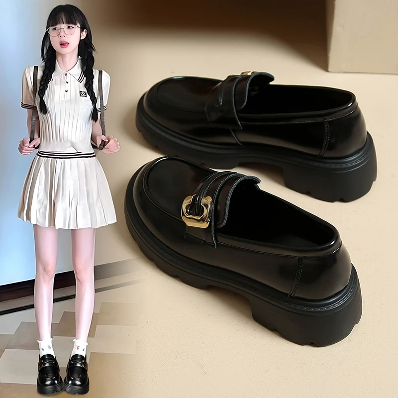 ZHR5.5cm厚底真皮乐福鞋2025新款时尚百搭英伦风黑色单鞋女