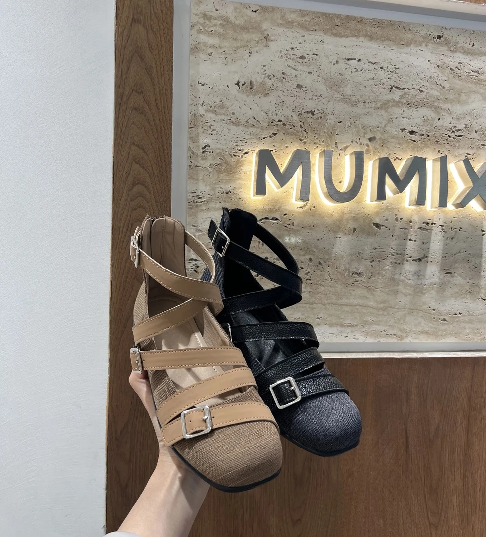 韩版小众玛丽珍鞋女鞋2025新款外穿皮带扣罗马凉靴复古夏季单鞋