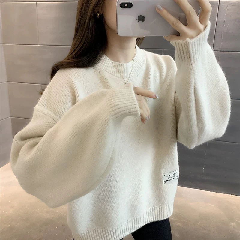 加厚圆领针织衫毛衣多色宽松休闲韩版洋气内搭女装