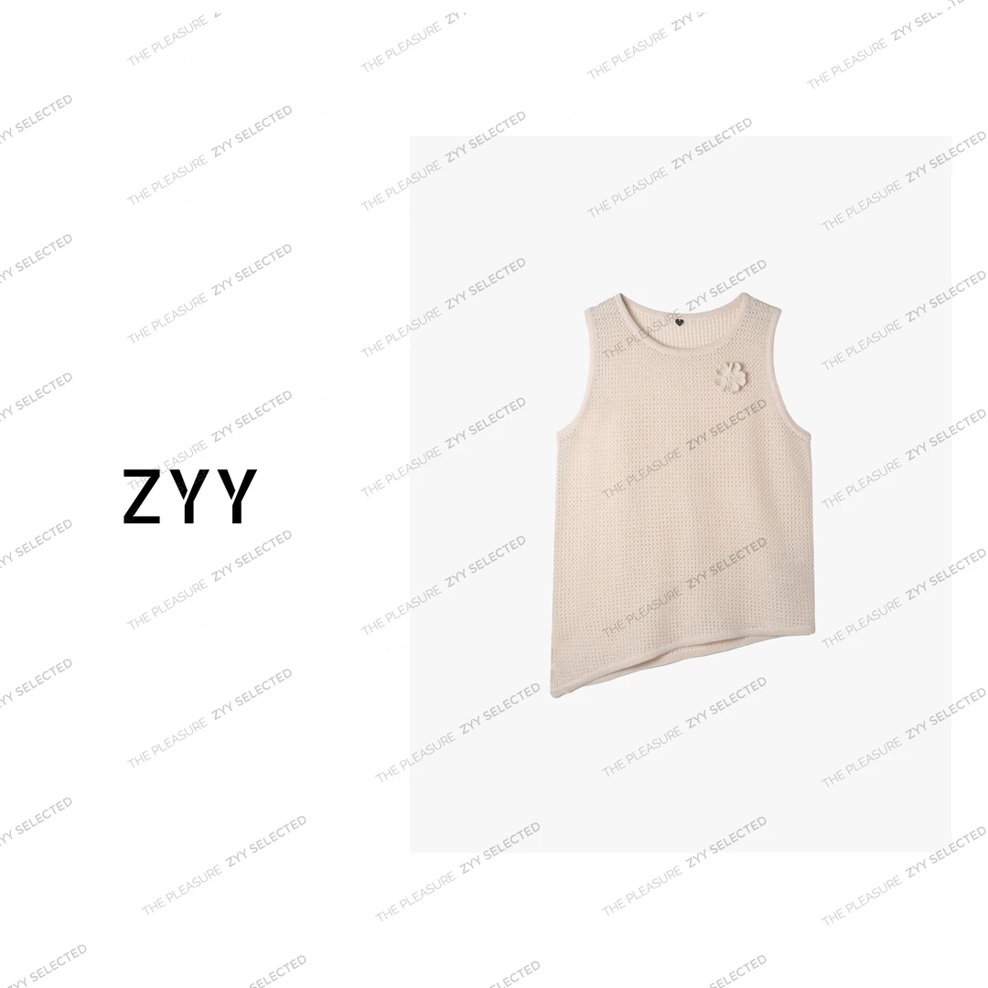 ZYY【沉香小巷】2025/S新品纯色圆领钩花镂空山茶背心X25XBX01913