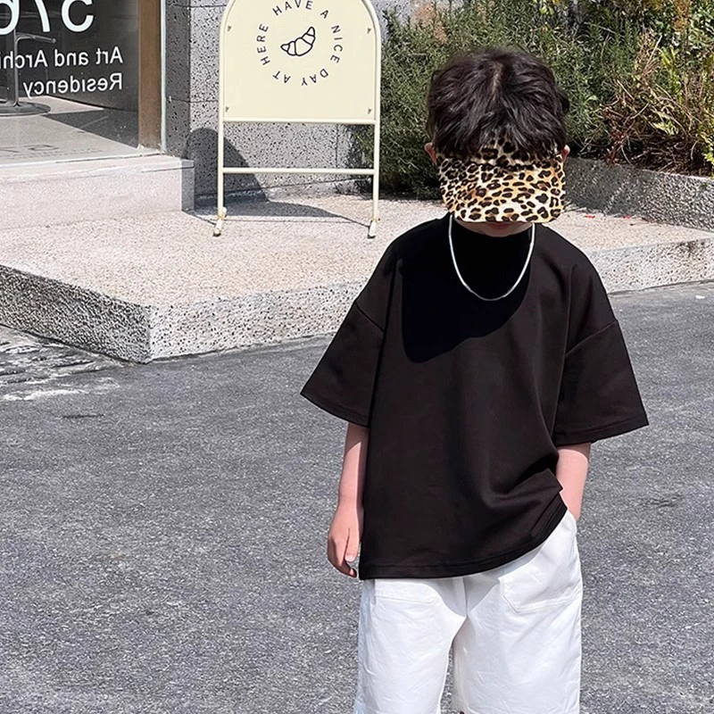 夏装男童短袖t恤2025新款纯棉纯色夏季儿童半袖上衣男孩黑色体恤