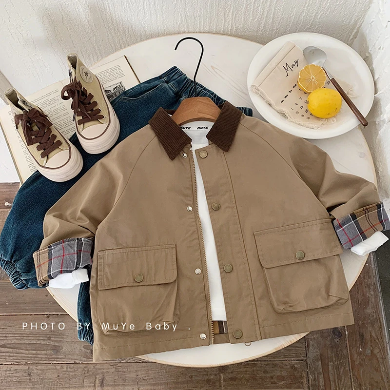 kkmy7533 2025春季新款童装服饰男童韩版工装衬衣夹克宝宝洋气