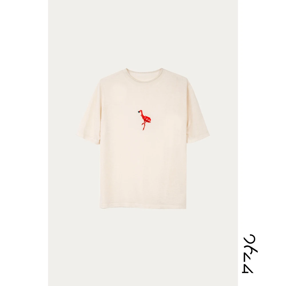 【红鹳】莱赛尔+桑蚕丝手工刺绣火烈鸟超舒爽！夏季女装短袖T恤3522