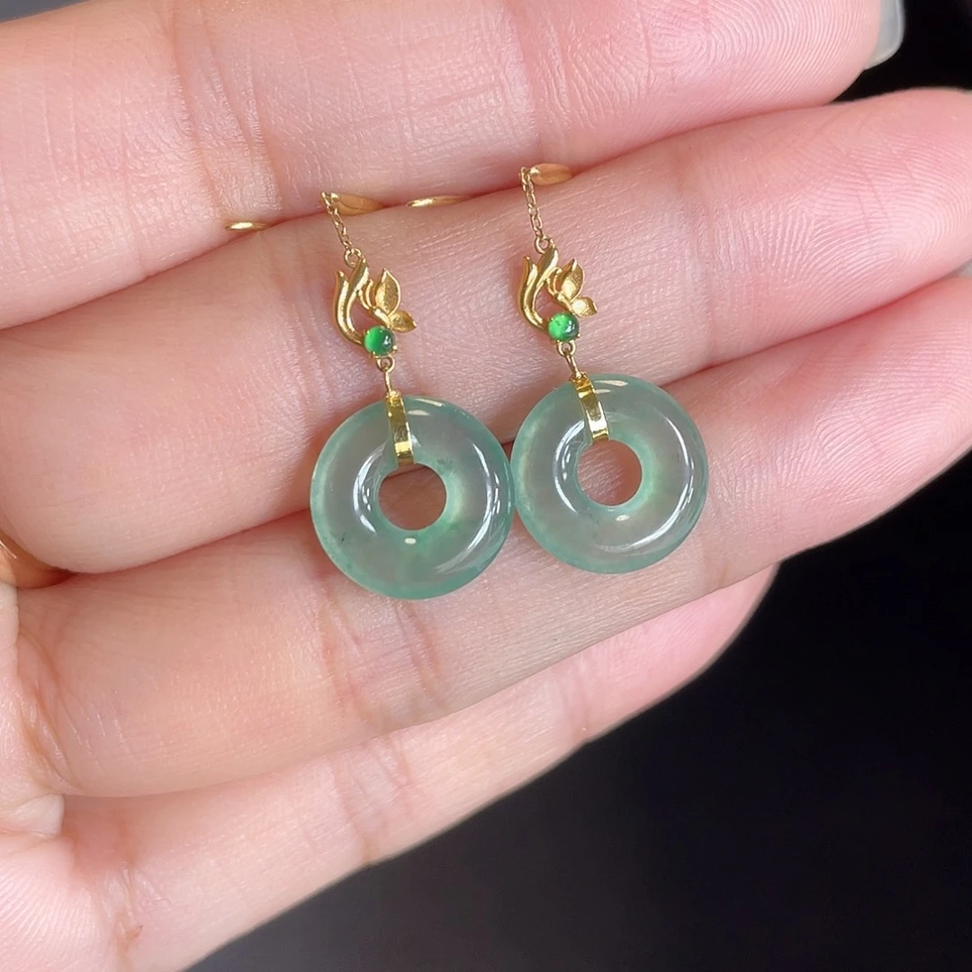 翡翠18K金镶嵌耳饰