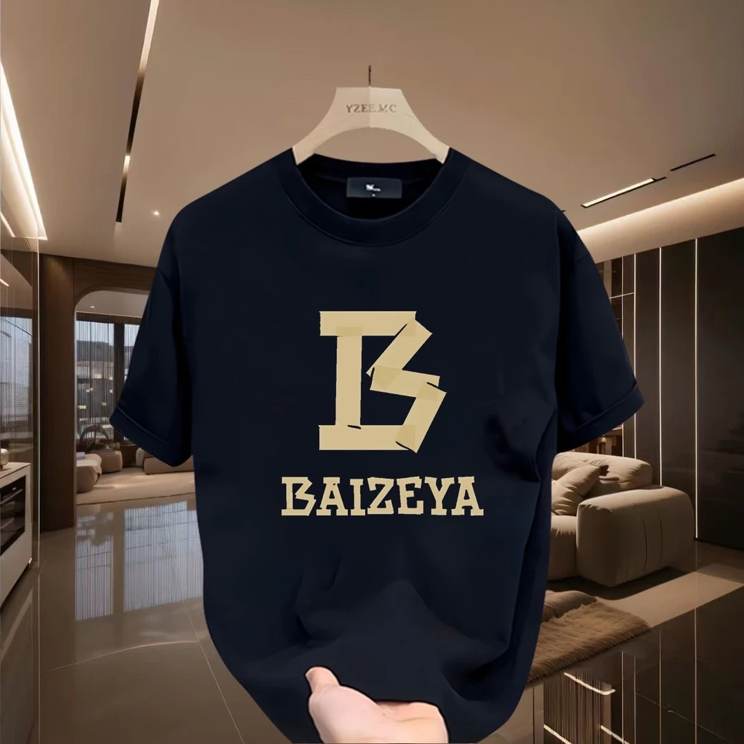 雅鹿男装爆款新款印花宽松圆领纯棉衣服半袖t恤宽松T恤男T恤男士