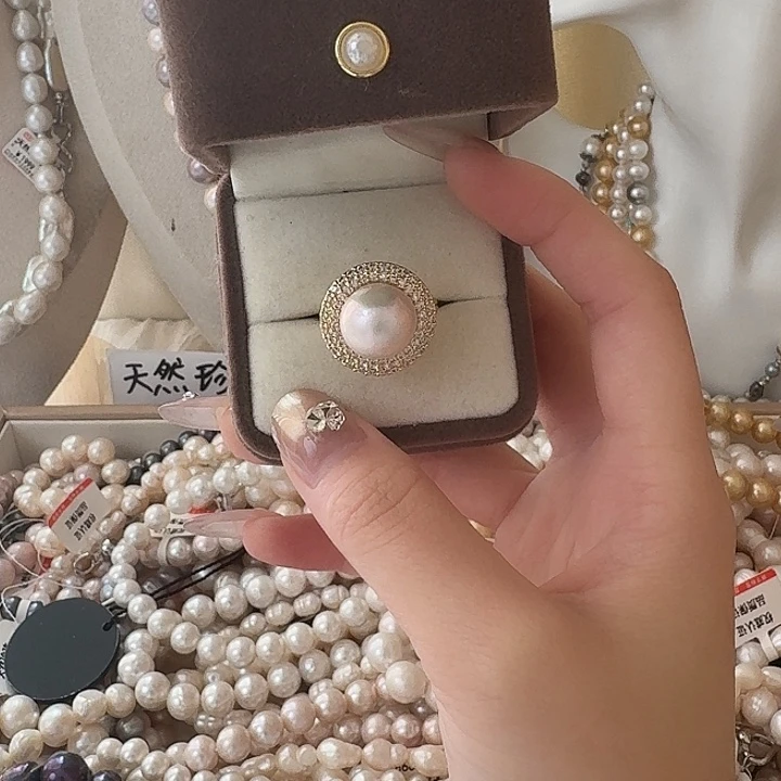 戒指银S925镶嵌淡水珍珠10号