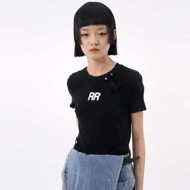 【达人播专属】REVAN芮范新中式斜襟盘扣黑色T恤RM31001048