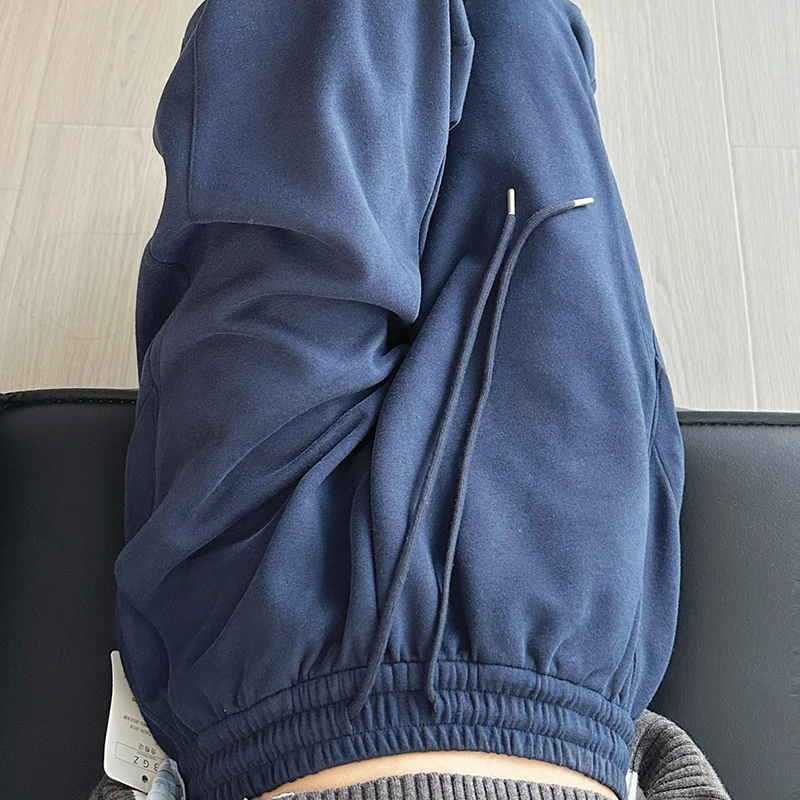 藏青色2025新款早八必穿运动阔腿裤高腰显瘦宽松百搭慵懒风直筒裤