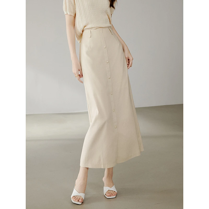 晚白【新品】2025夏半裙长款直筒半身裙25022705