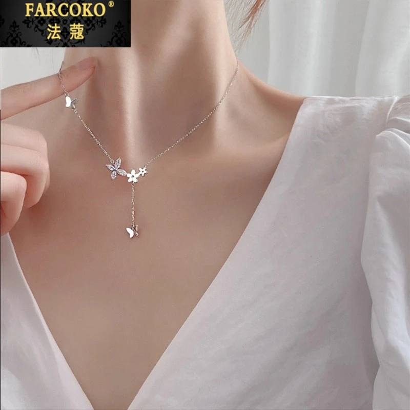 法蔻蝴蝶流苏项链女款轻奢高级锁骨链送女友老婆生日情人节礼物