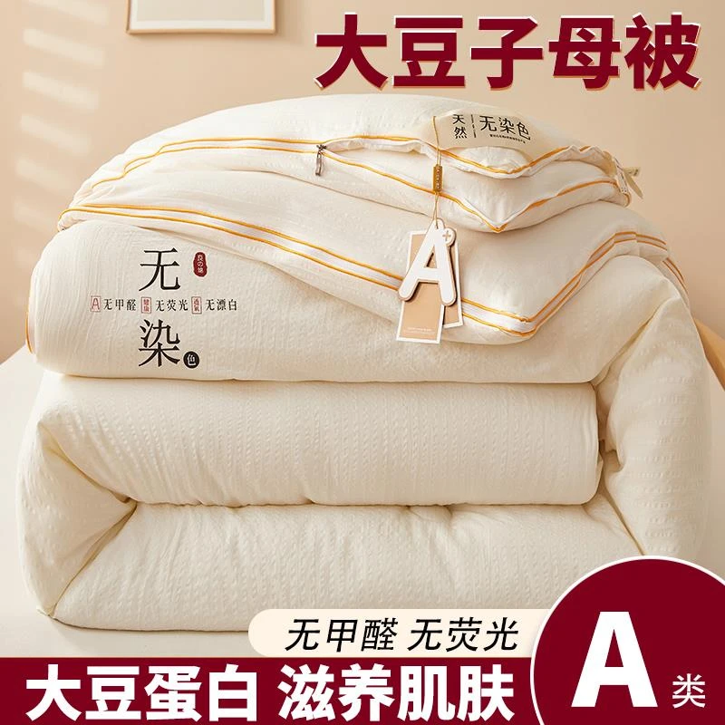 大豆纤维子母被二合一拉链款被子冬被加厚保暖双胞胎字母被芯棉被