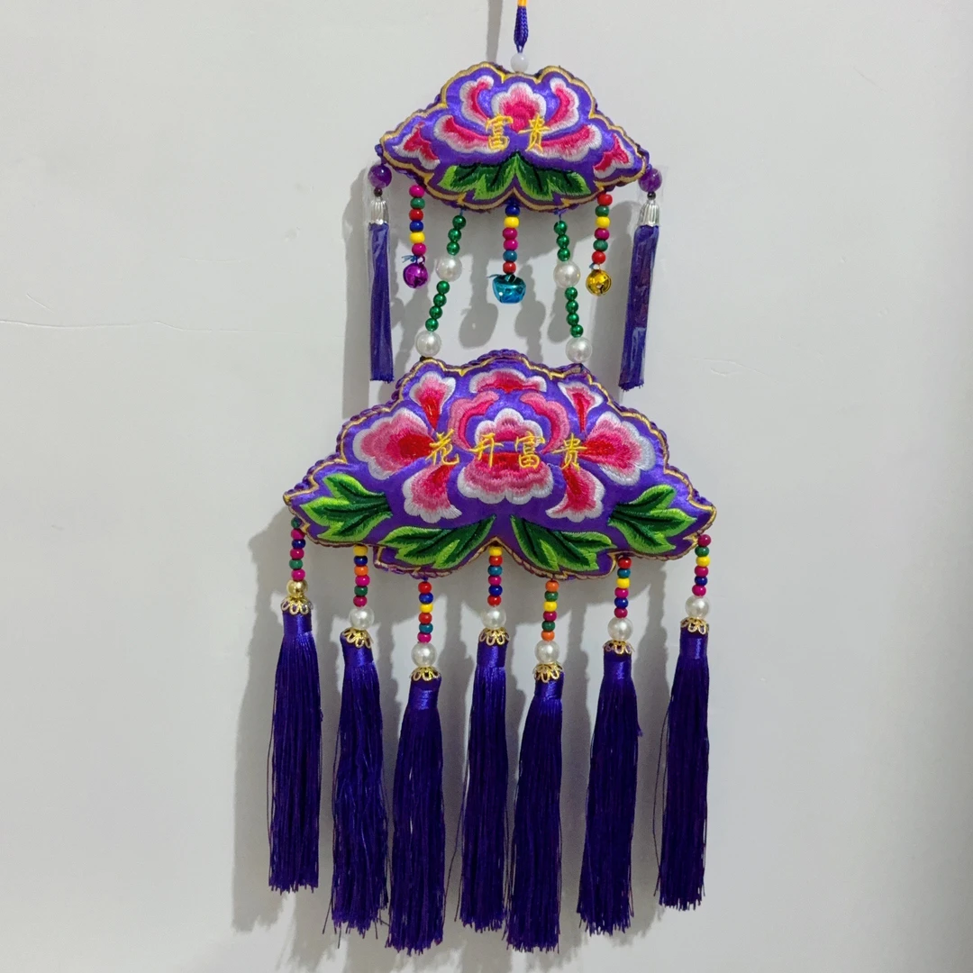 花开富贵手工刺绣新年挂件中国结流苏高档客厅装饰品民间刺绣