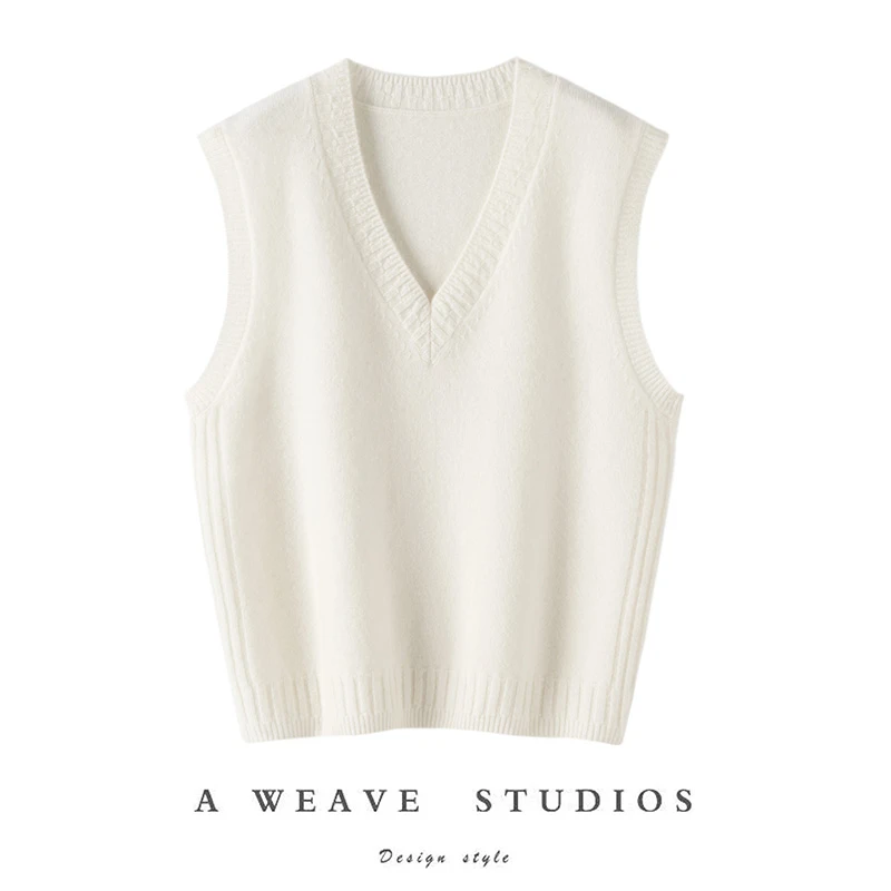 七针加厚羊绒衫马甲V领女羊绒背心宽松大码坎肩无袖针织衫