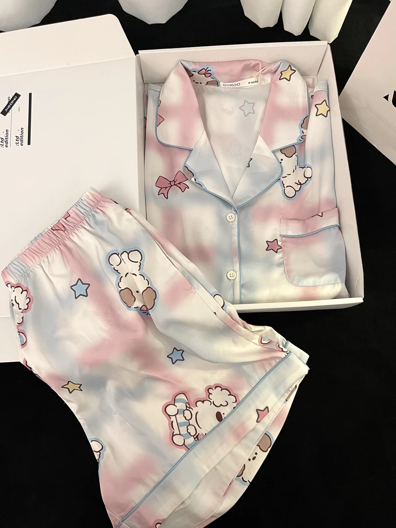 【DMXJ大梦想家】甜美可爱卡通印花睡衣女夏日新款多巴胺家居服套装