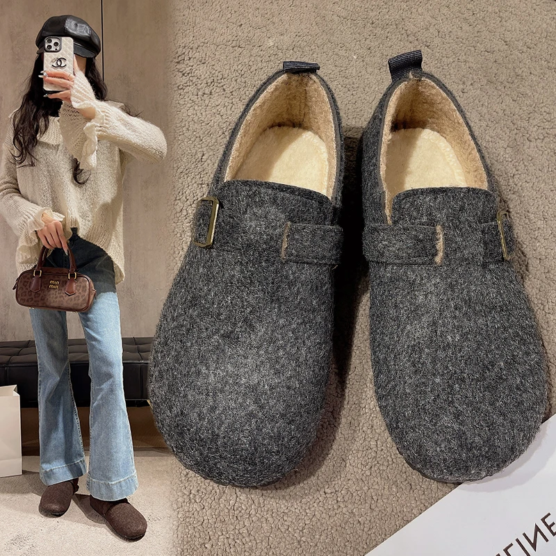 新品勃肯鞋女2025新款秋冬加绒鞋子日系复古平底新品D