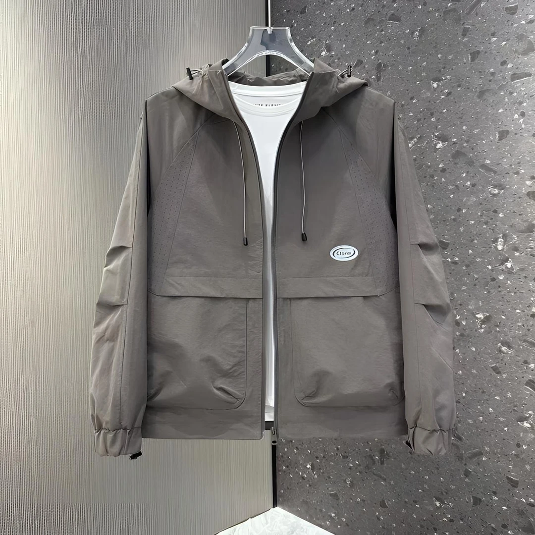 男士外套2025新款秋季纯色夹克工装男百搭宽松连帽外套男款春秋款