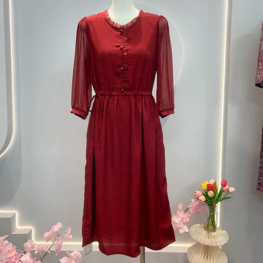 2901 新款高品质时尚长袖气质圆领收腰连衣裙