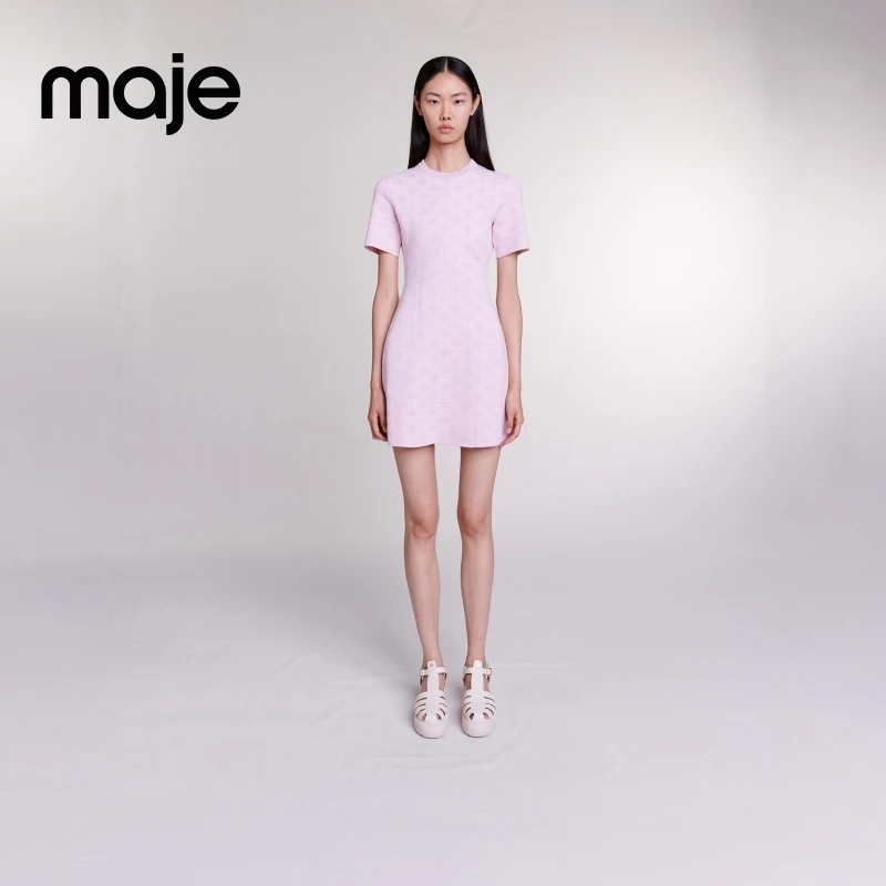 出游穿搭|Maje女装法式时尚粉色针织短袖连衣裙MFPRO03304