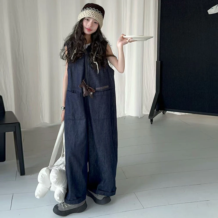 [麦哆哆」女童中大童春季韩范潮酷时髦设计感宽松休闲百搭连体裤