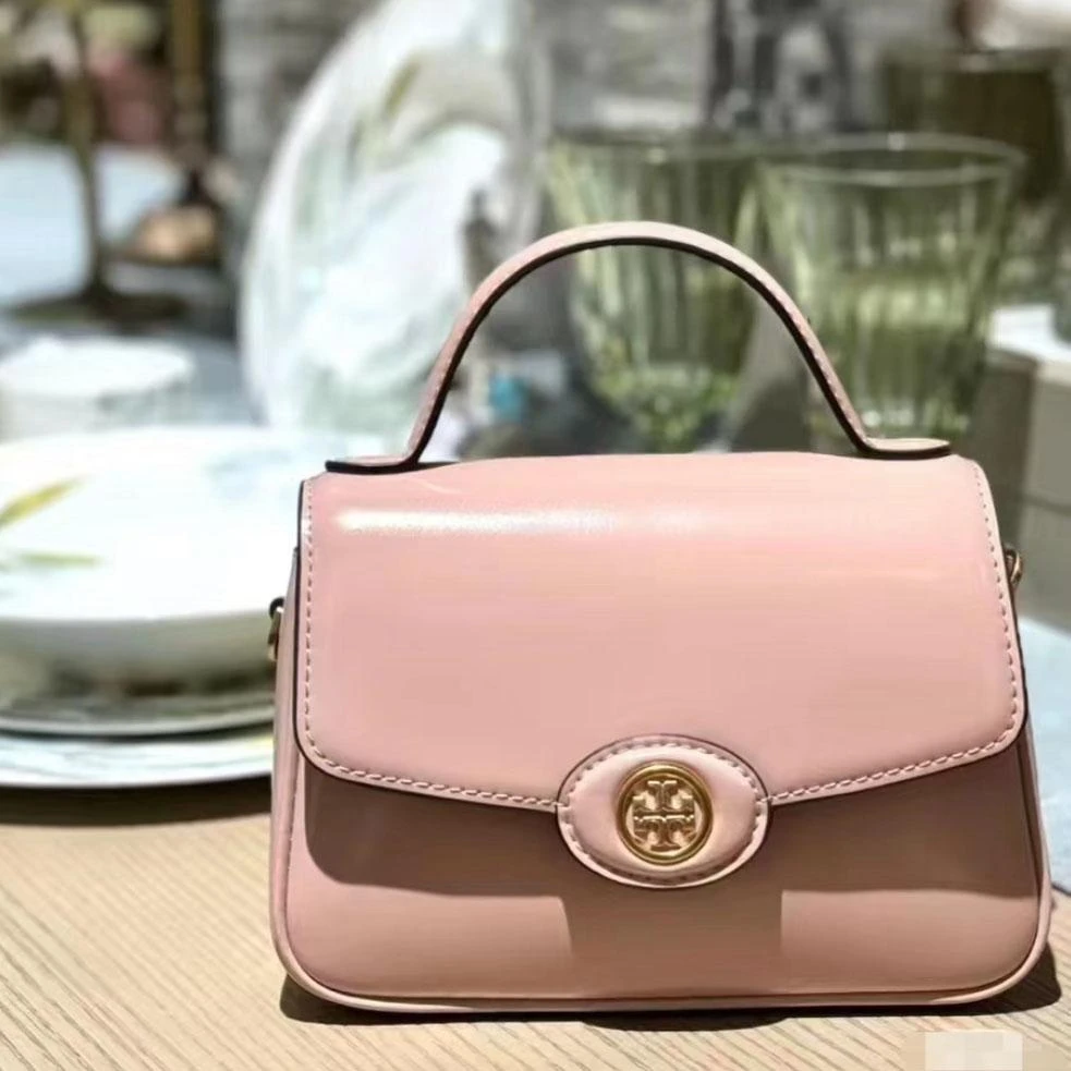 全新未使用 TORY BURCH/汤丽柏琦 专柜ROBINSON粉色手提包147467