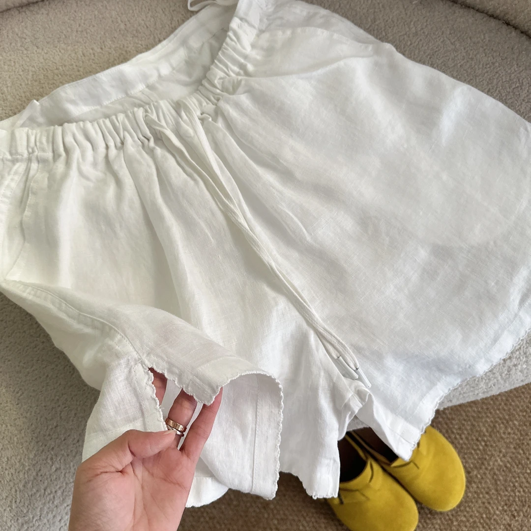 【云素锦】简约时尚百搭花边设计100%汉麻短裤#ac88209