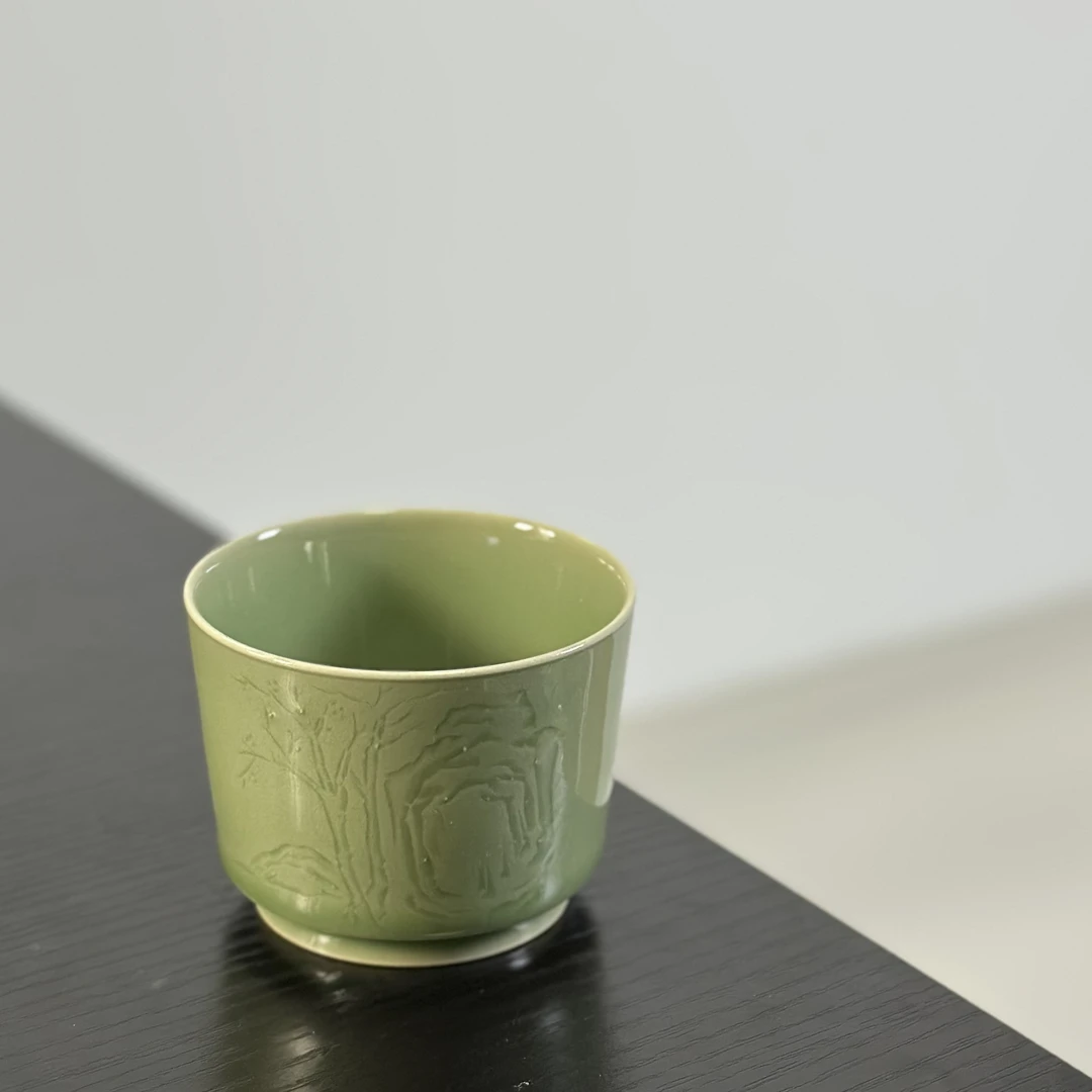 心悦茶器 龙泉青瓷 山里系列容天 手工刻绘 手工杯 手工茶器