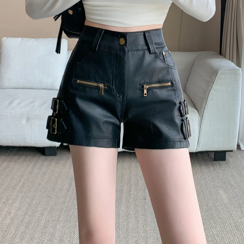 2025秋季新款美式辣妹复古PU皮短裤女高腰修身显瘦性感包臀热裤潮