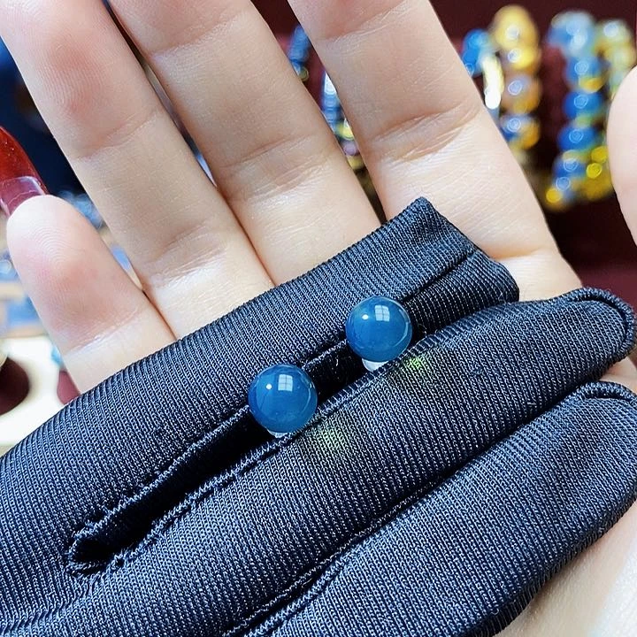 蓝珀珠宝奇石银S925镶嵌蓝珀异色珀7+耳钉