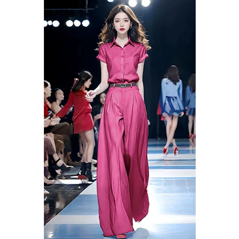 夏季新款今年流行时尚气质高级感洋气薄款轻奢衬衫阔腿裤两件套装