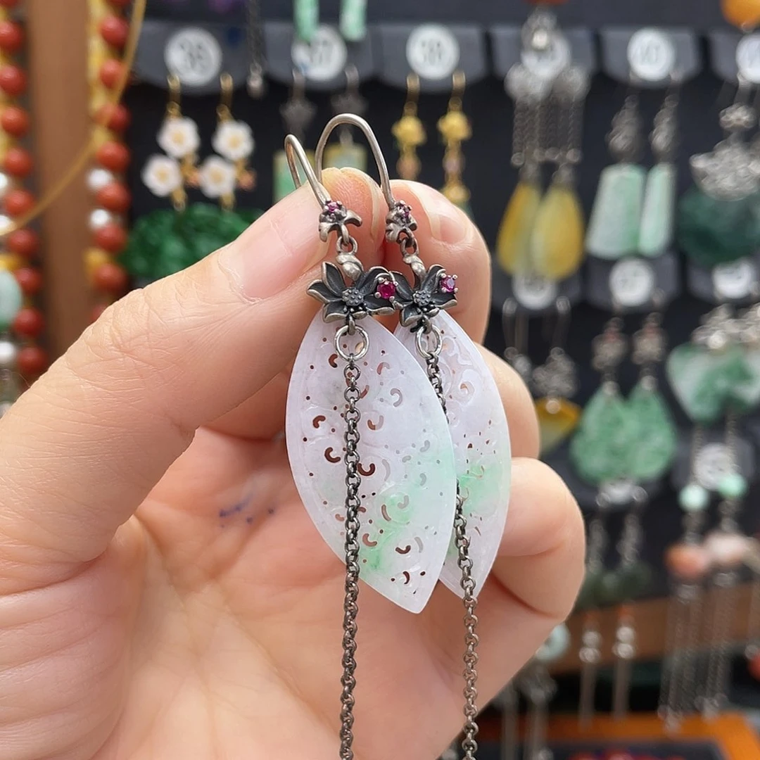 翡翠耳饰银S925镶嵌红***人249gejkhhh