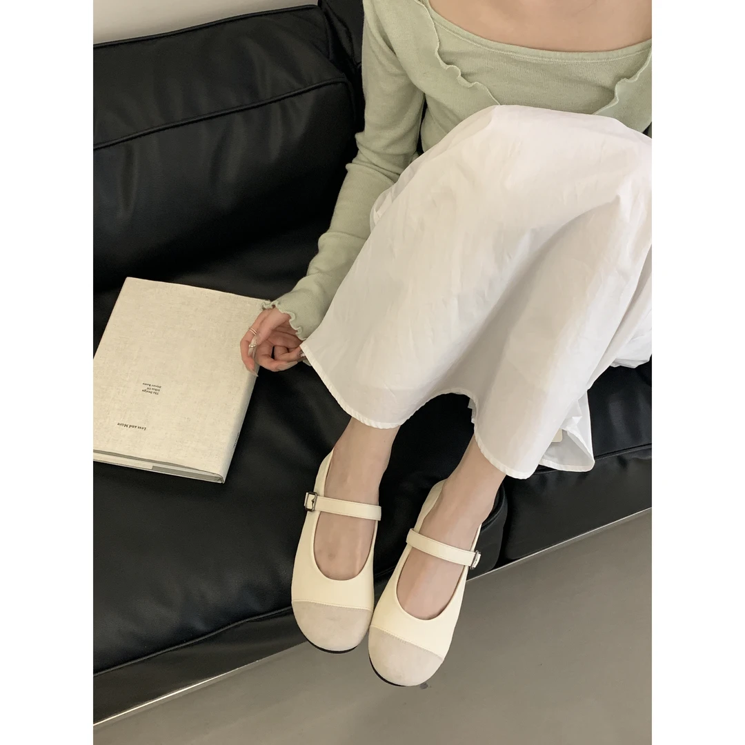 6238-1#超级软底软面！拼接一字带百搭圆头单鞋