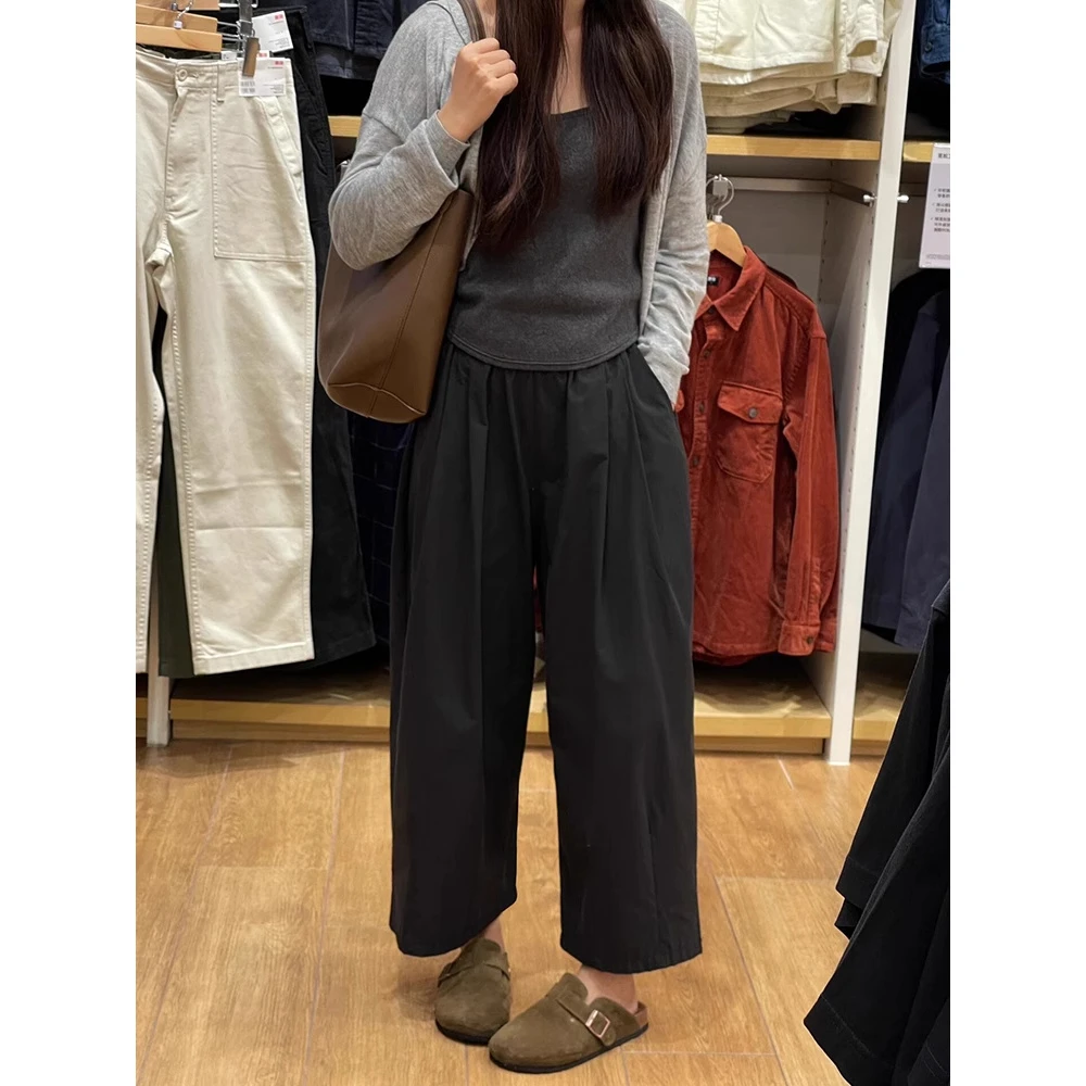 黑色冰丝阔腿山本裤女夏季薄款大码胖妹妹mm宽松显瘦九分休闲裤子