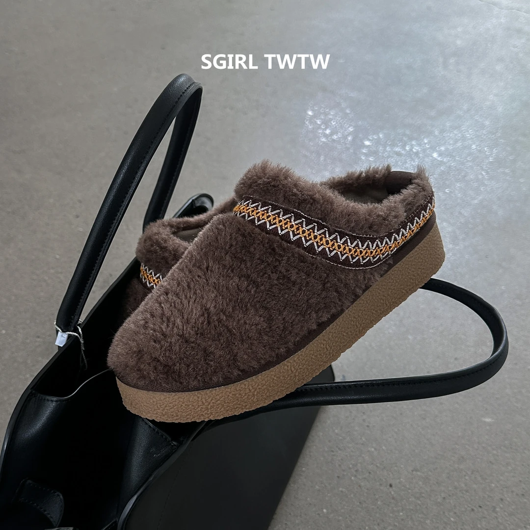 SGIRL TWTW2025年秋冬新款超软防滑加绒保暖厚底毛毛鞋棉拖鞋女鞋