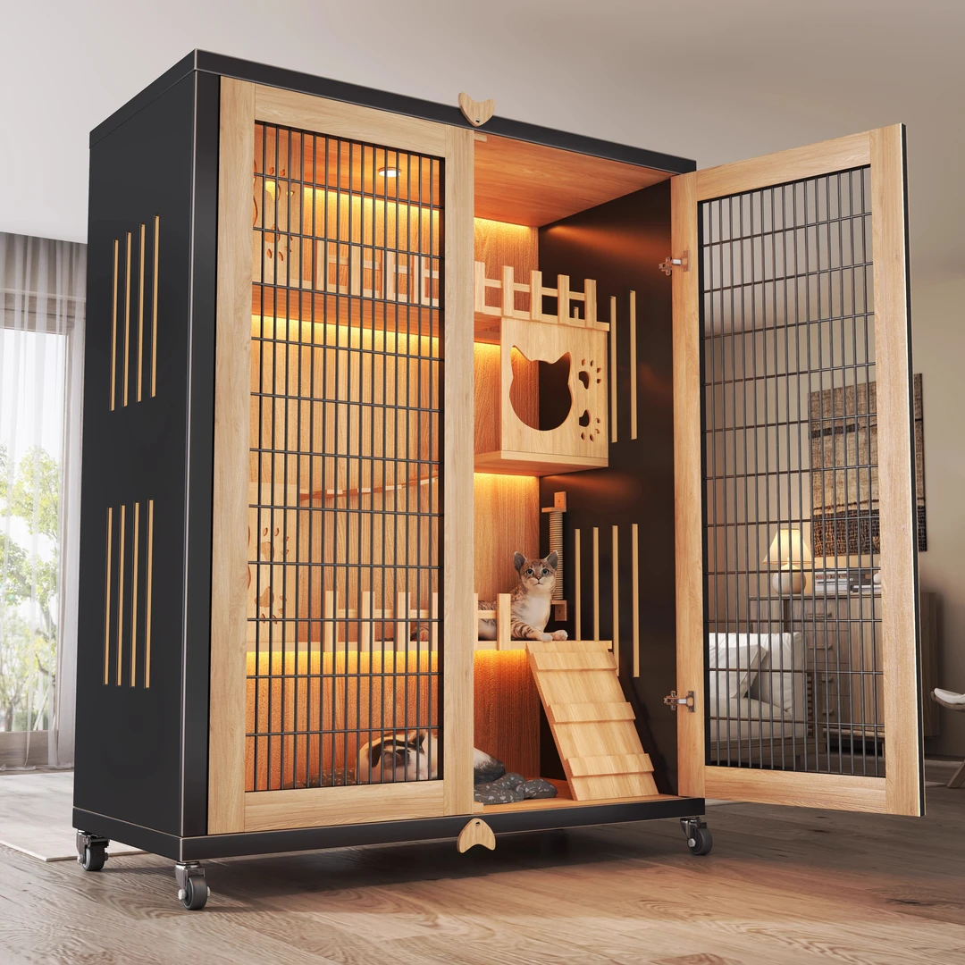 家用木质猫别墅宠物柜超大自由空间豪华猫舍猫屋猫笼带厕所宠物柜