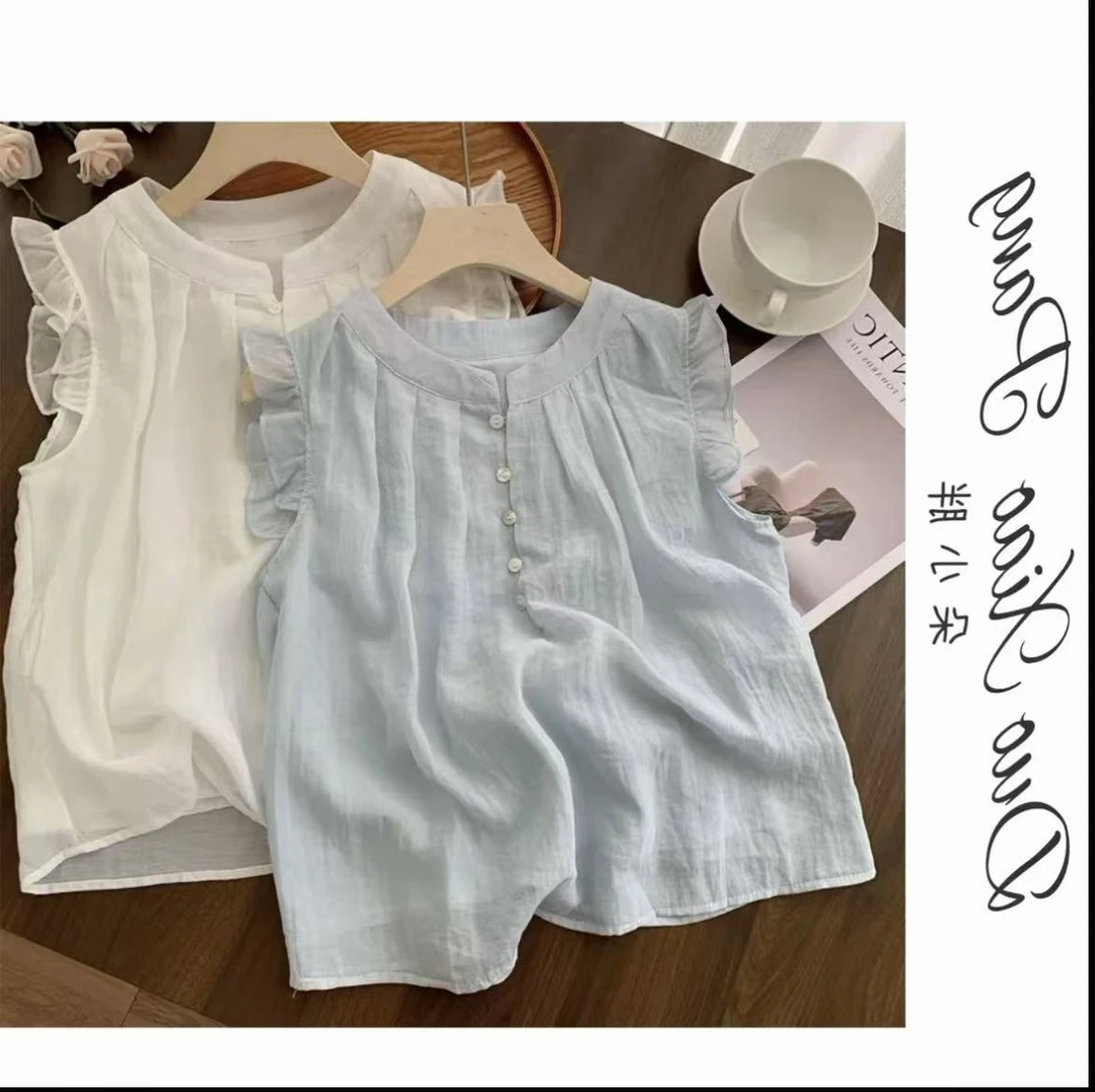 衬衫荷叶边衬衫袖夏装飞飞袖甜美宽松休闲薄款夏季7537