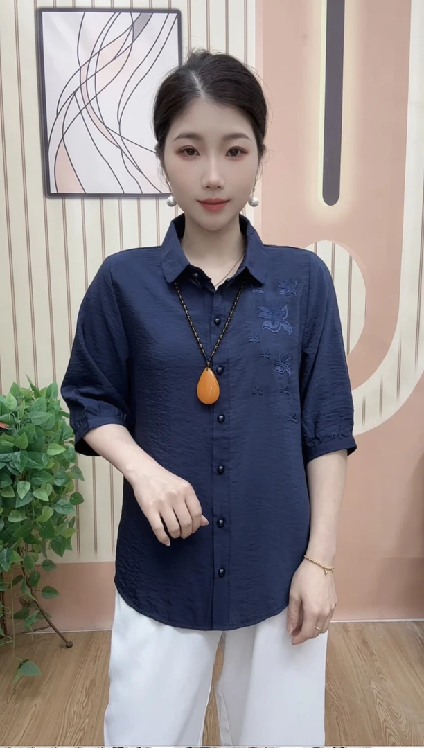 夏季新款洋气宽松百搭重工刺绣衬衫领开衫显瘦休闲