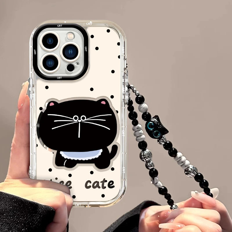 适用于苹果16/oppo华为vivo创意流行可爱黑猫卡通镜面手机壳新款