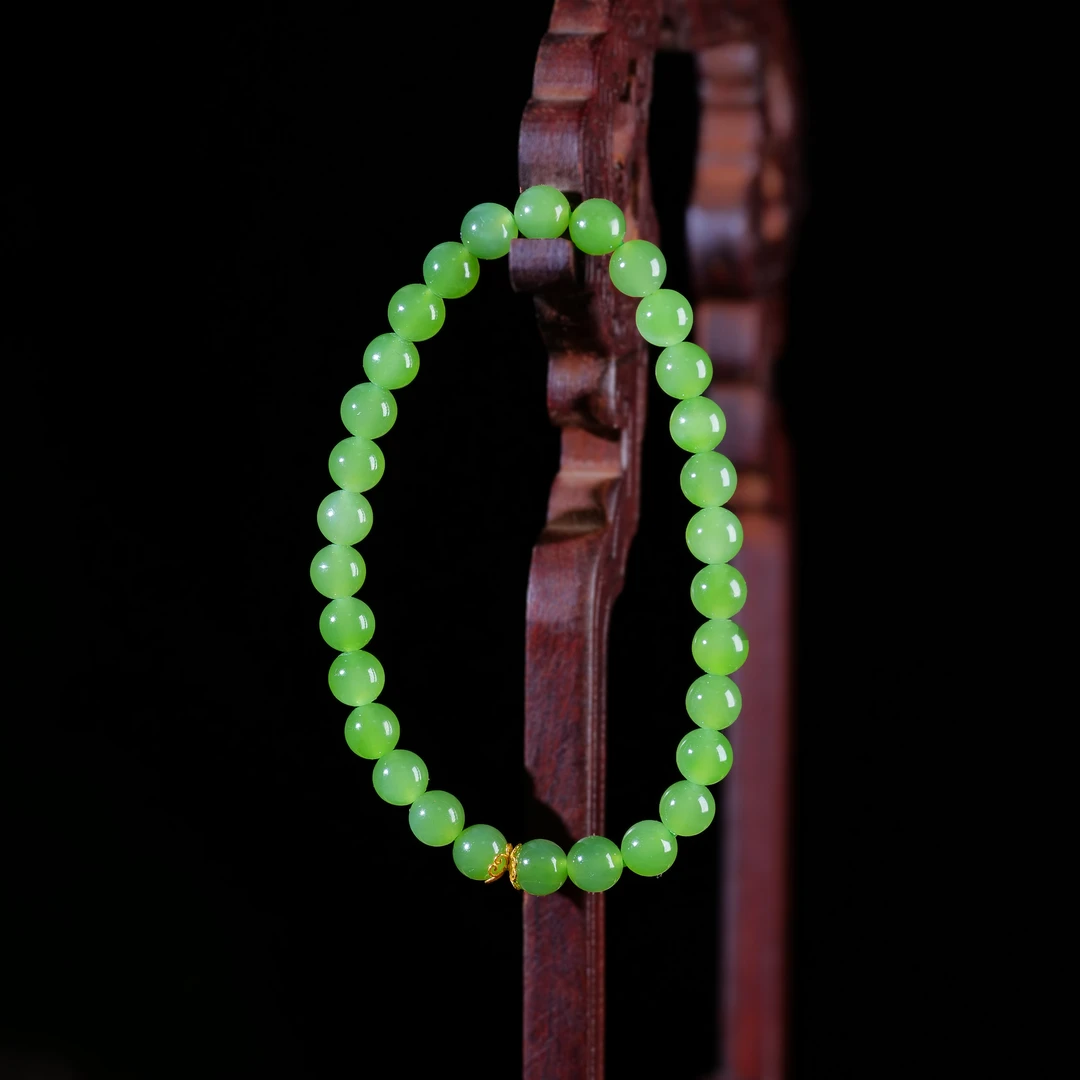 【小雨来了】18k金 和田玉6mm碧玉苹果绿手串 玉手链 多样性发一件