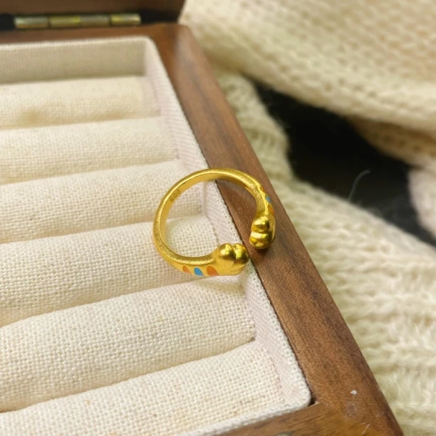 铜合金戒指 超可爱滴釉彩色猫爪开口戒指