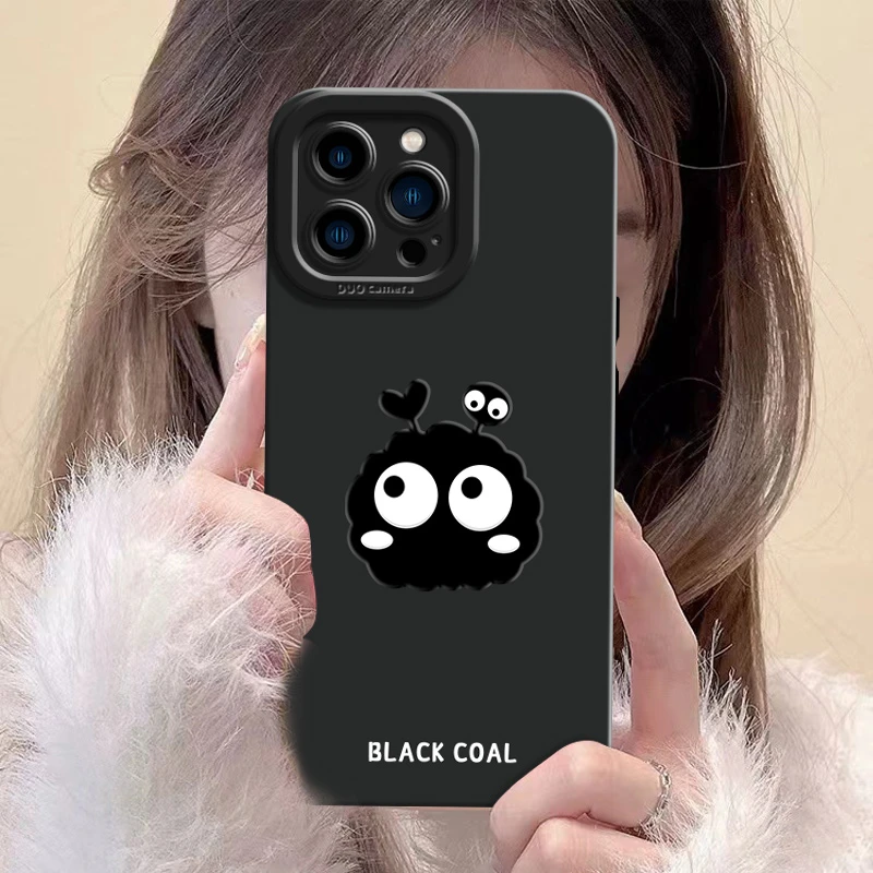 【苹果/华为/荣耀/OPPO/vivo小米】简约煤球黑磨砂天使眼女手机壳