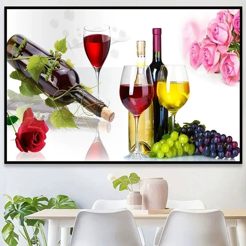 餐厅贴纸画自粘墙贴画装饰现代简约免打孔壁画饭厅餐桌红酒水果画