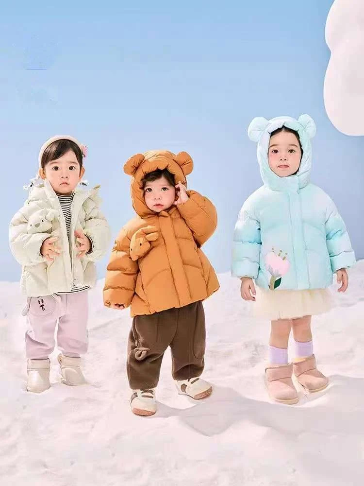A10冬季新款男女童萌趣玩偶儿童洋气羽绒服厚款保暖防寒外套