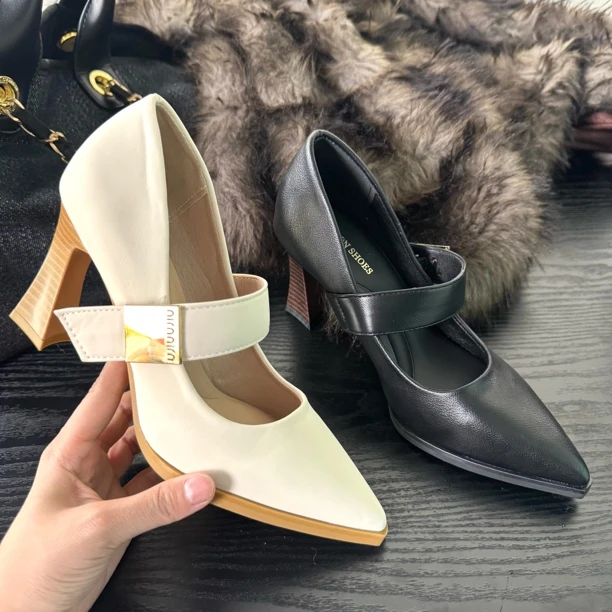 2501-2秋季新款尖头厚底水台高跟鞋浅口尖头女鞋