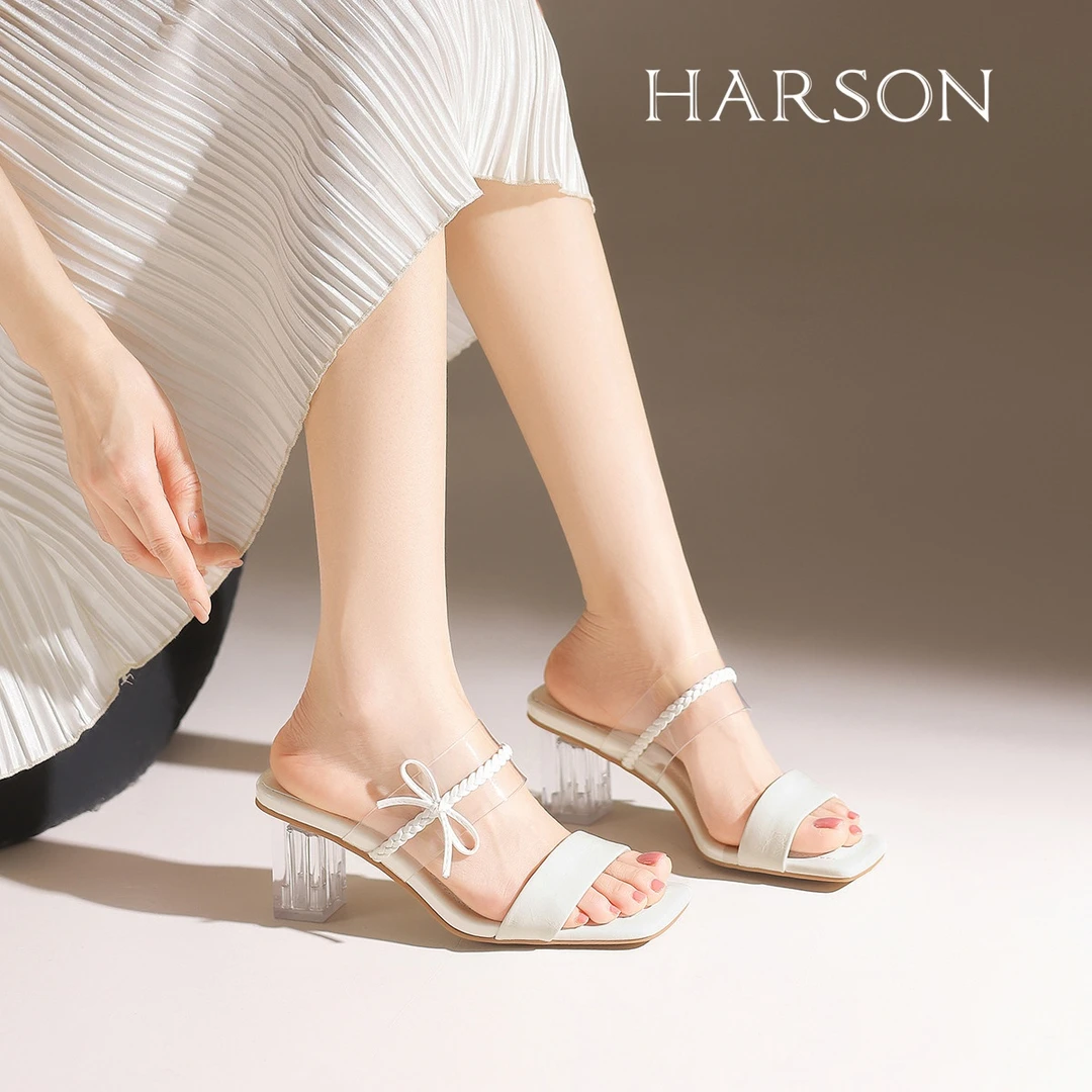 法式粗高跟一字拖鞋女2025夏季新款配裙子透明带凉拖鞋 HWM250129