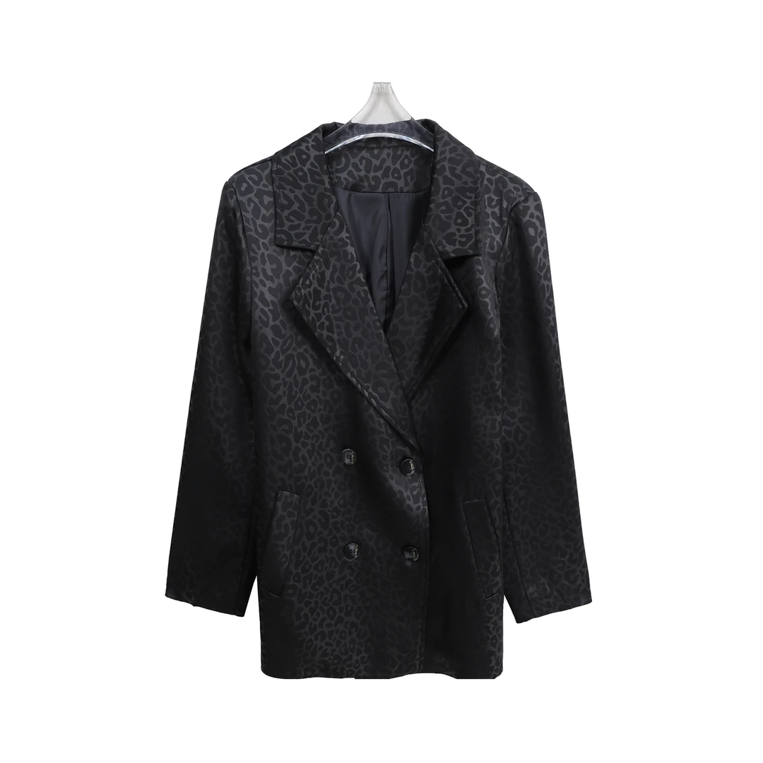 复古西装领豹纹印花系带设计高级感外套C18033