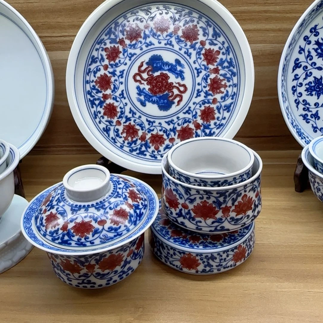 还***勒五件套牛血红缠枝莲