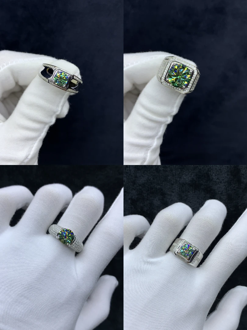 925银莫桑石戒指 【绿色男士】大气时尚简约男士满钻镶嵌情侣莫桑戒